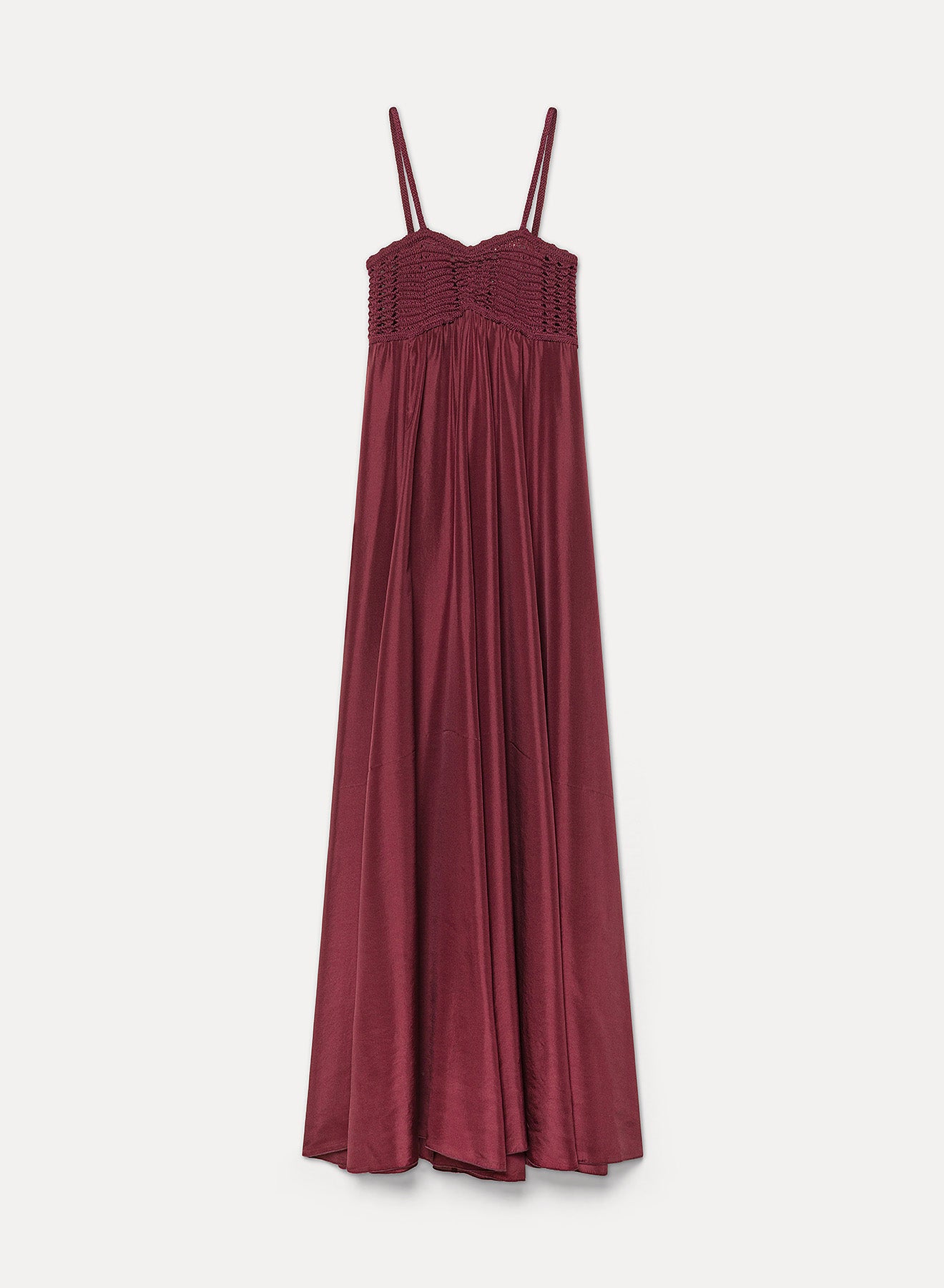 forte_forte habotai silk crochet effect bustier dress ruby