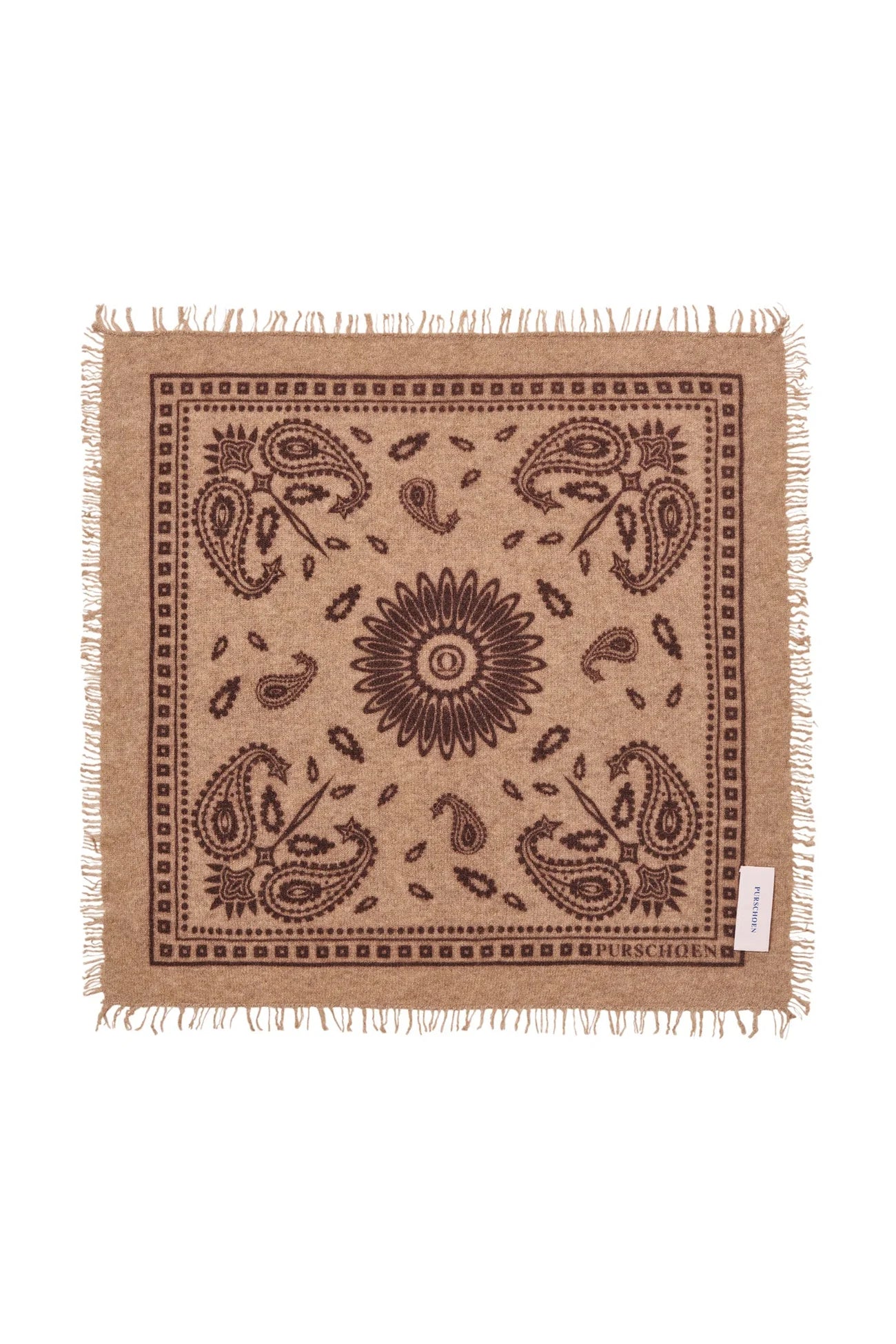 Purschon Bandana Maxi Cashmere Scarf Taupe Chocolate 92 x 92 cm