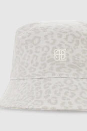 Anine Bing Nicks Bucket Hat Washed White Leopard
