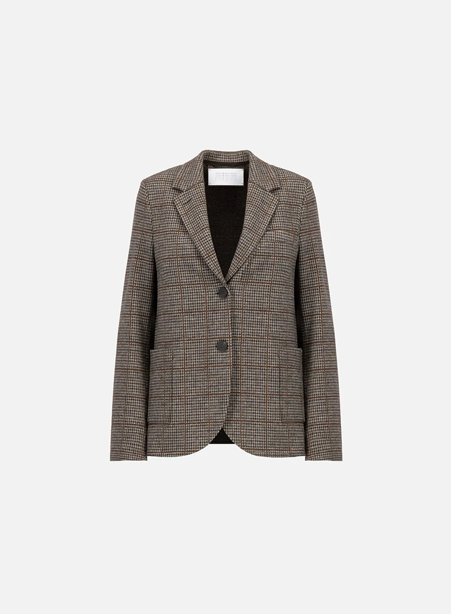 Harris Wharf Stand Up Collar Blazer Loro Piana Fabric Taupe & Rust