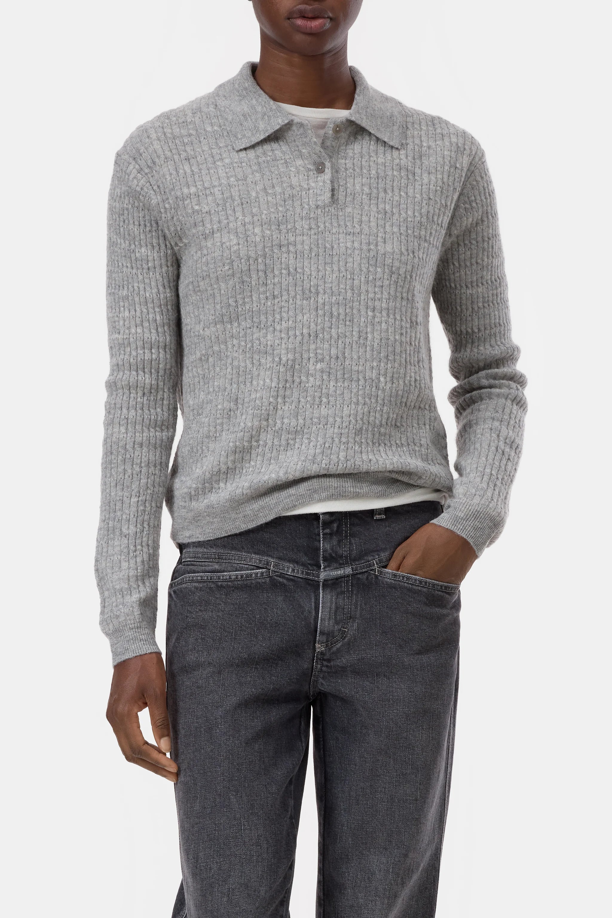 CLOSED POLO LONGSLEEVE LIGHT GREY MELANGE