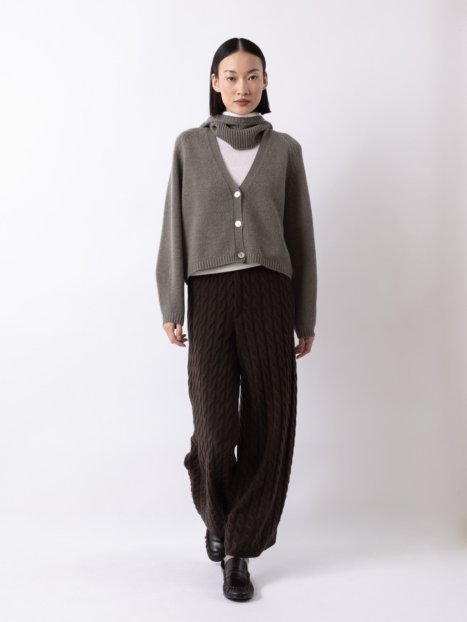 FTC Cashmere V-Neck Cardigan Taupe Green