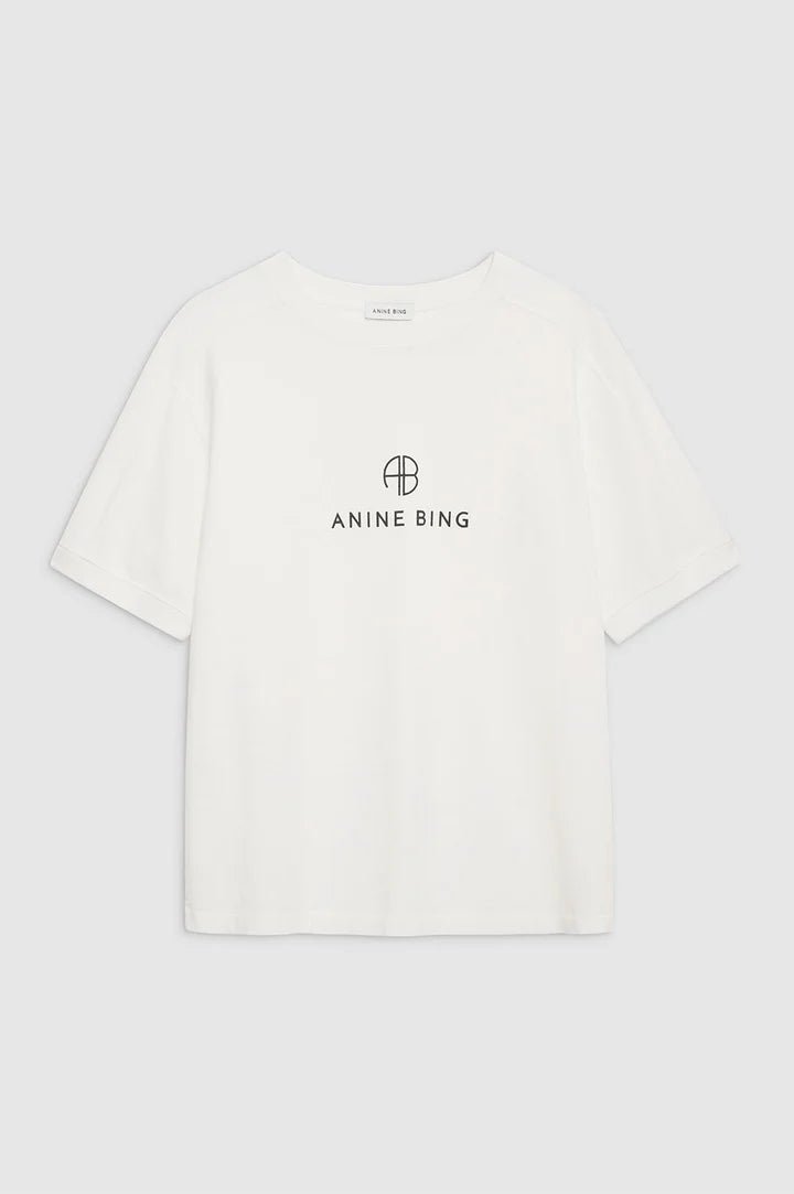 Anine Bing Jaylin Tee Monogram Ivory - Den Lille Ida - Anine Bing