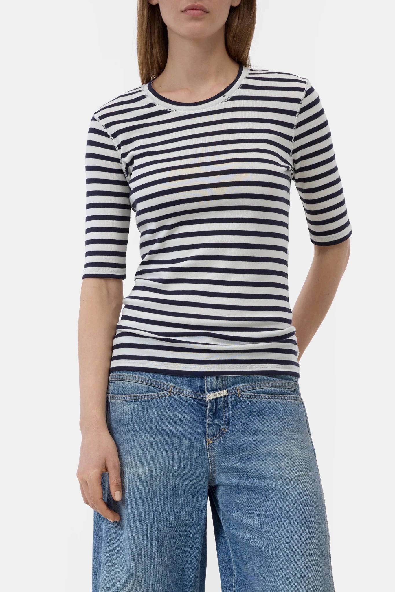 CLOSED CREWNECK SHORT SLEEVE MADE OF COTTON BLEND DARK NIGHT - Den Lille Ida - Closed