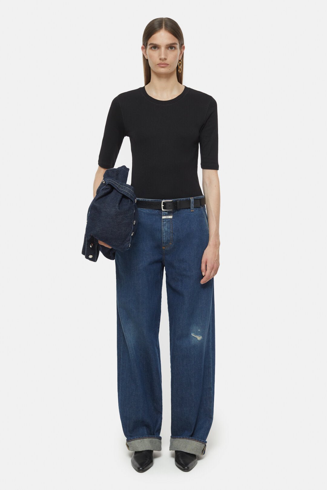 Closed Crewneck Shortsleeve Cotton and Modal T-shirt Black - Den Lille Ida - Closed