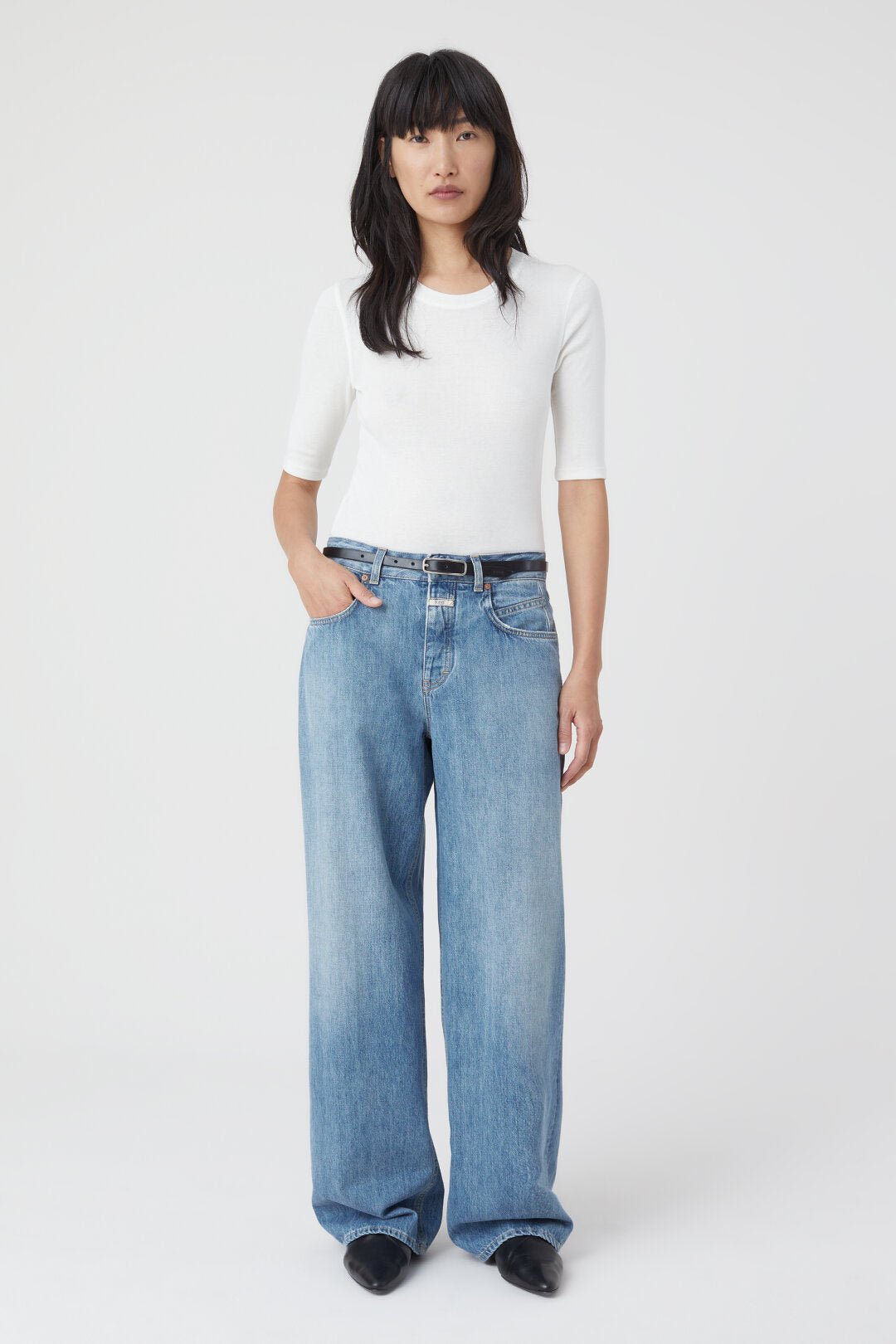 Closed Crewneck Shortsleeve Cotton and Modal T-shirt Ivory - Den Lille Ida - Closed