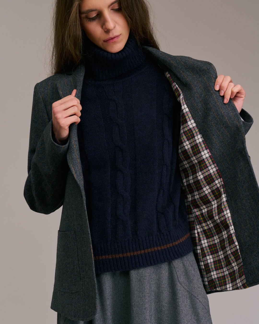 Diega Vorado Jacket Grey/Camel Pinstripe - Den Lille Ida - Diega