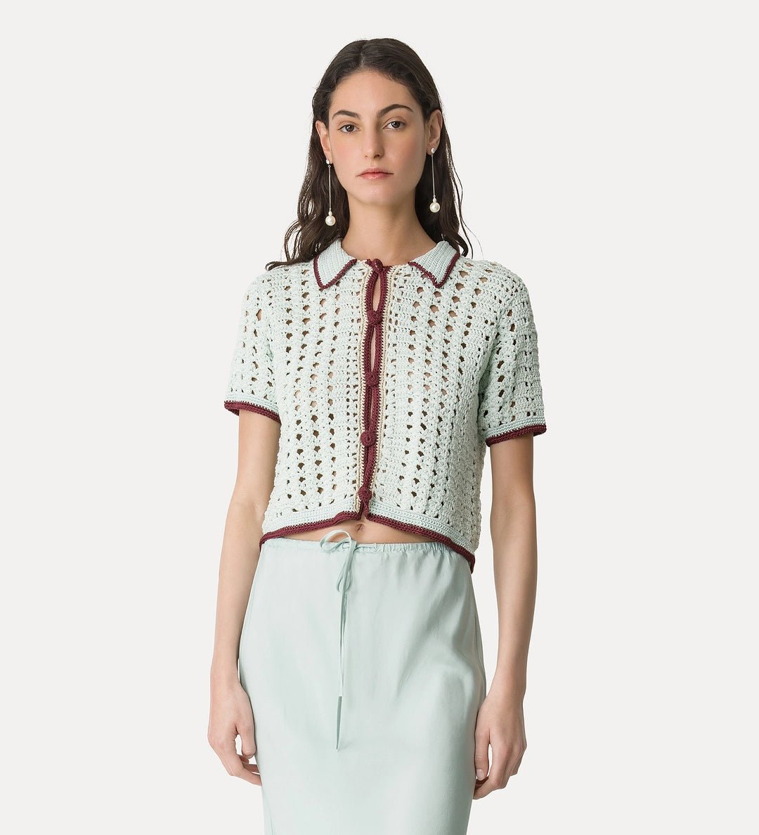 forte forte cable lux handmade crochet polo shirt plume - Den Lille Ida - forte_forte
