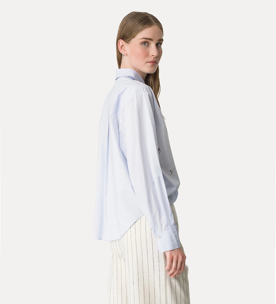 forte forte cropped shirt in cotton poplin ciel - Den Lille Ida - forte_forte