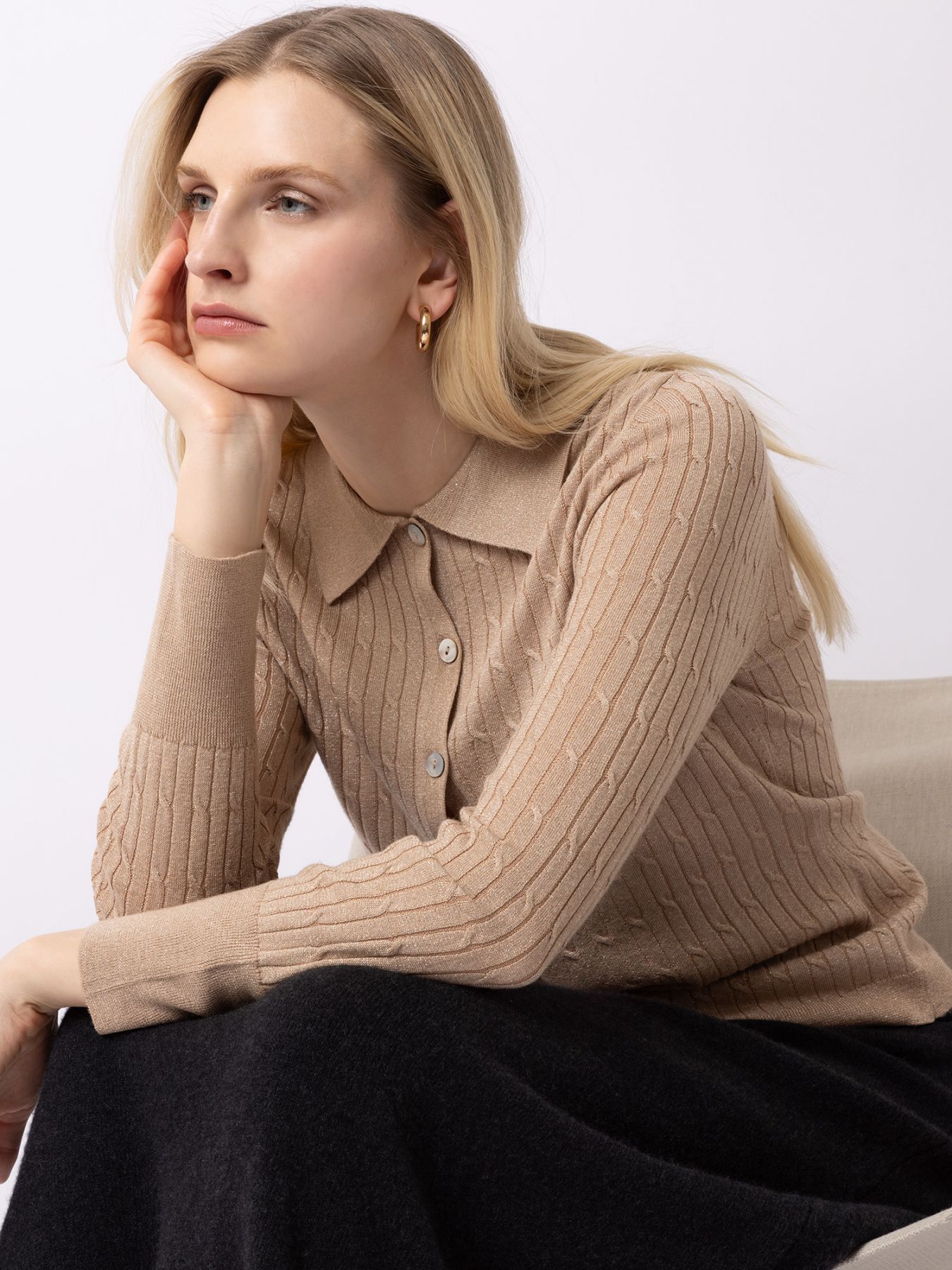 FTC Cashmere Polo Pullover Gold Lurex - Den Lille Ida - FTC