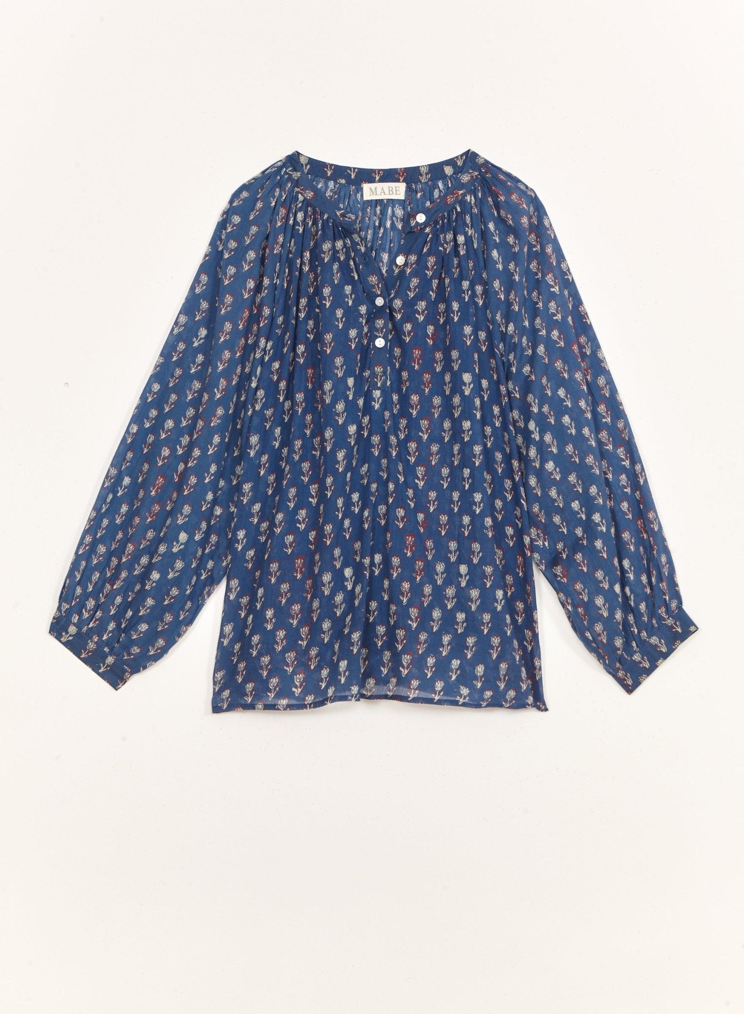 M.A.B.E Ari Print Gathered Top Indigo - Den Lille Ida - M.A.B.E