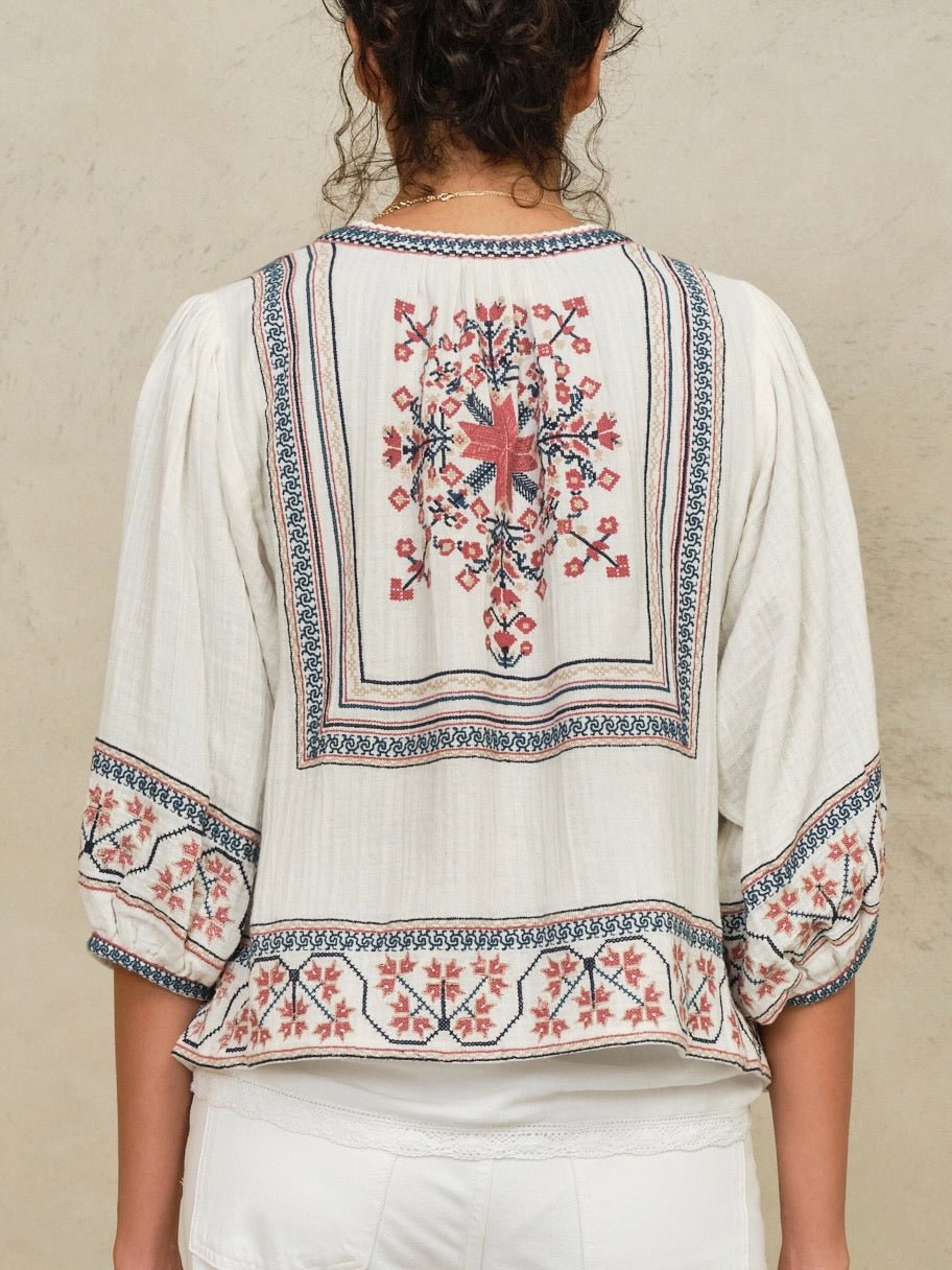 M.A.B.E Calista Emb Jacket Ecru/Multi - Den Lille Ida - M.A.B.E