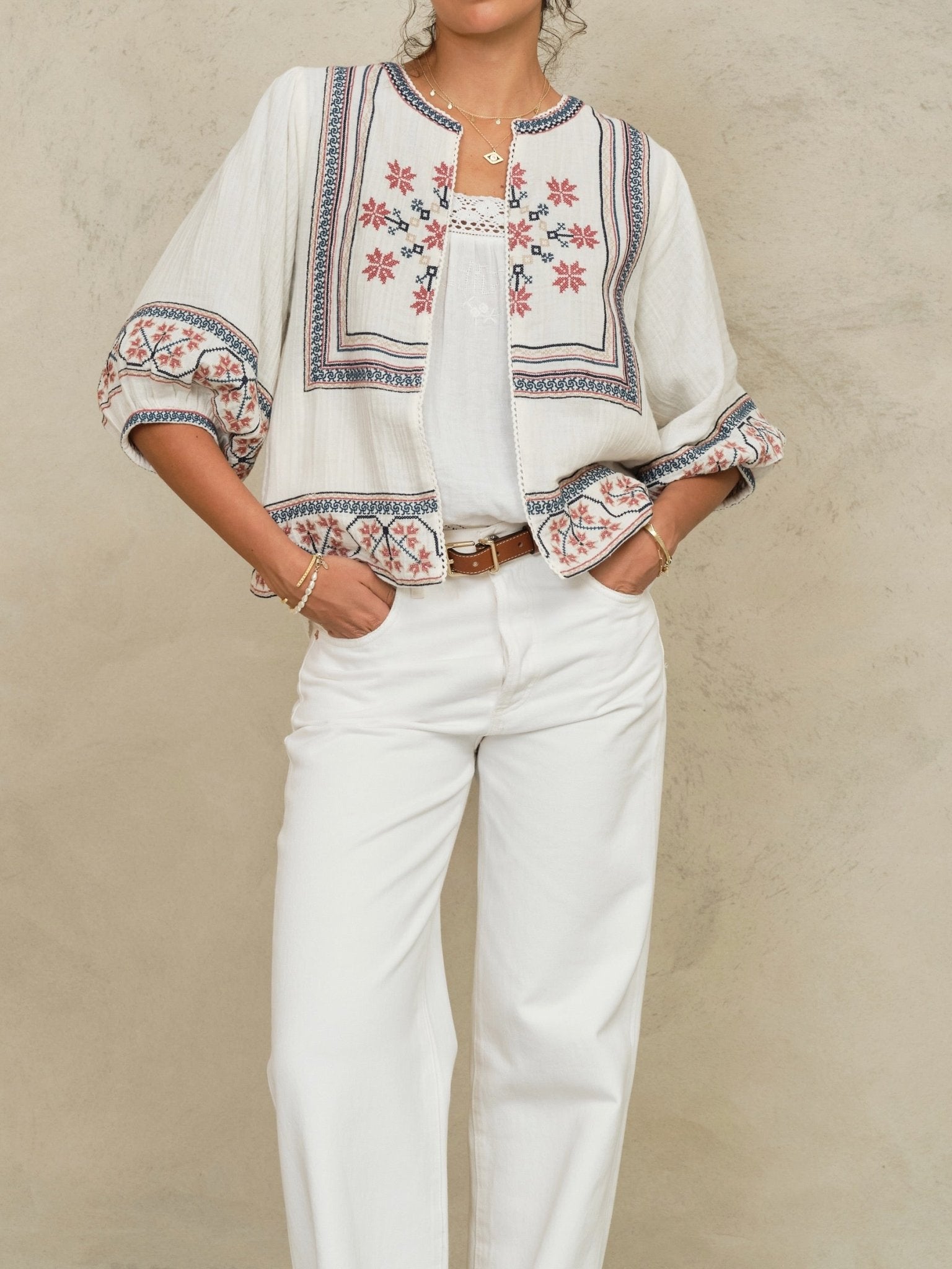 M.A.B.E Calista Emb Jacket Ecru/Multi - Den Lille Ida - M.A.B.E