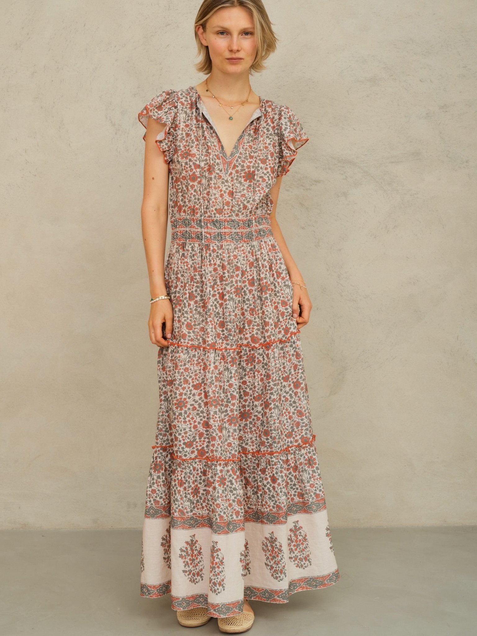 M.A.B.E Della Print maxi Dress Rust/Khaki - Den Lille Ida - M.A.B.E