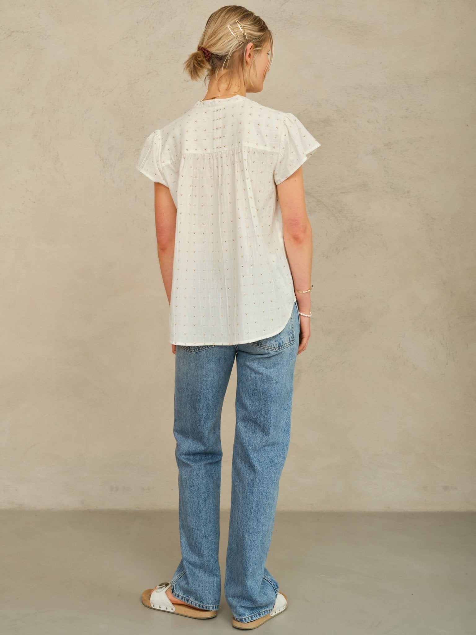 M.A.B.E Rita Woven S/S Top Ecru/Multi - Den Lille Ida - M.A.B.E
