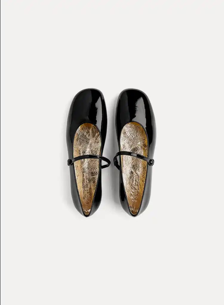 forte_forte patent leather ballerina shoes with strap black