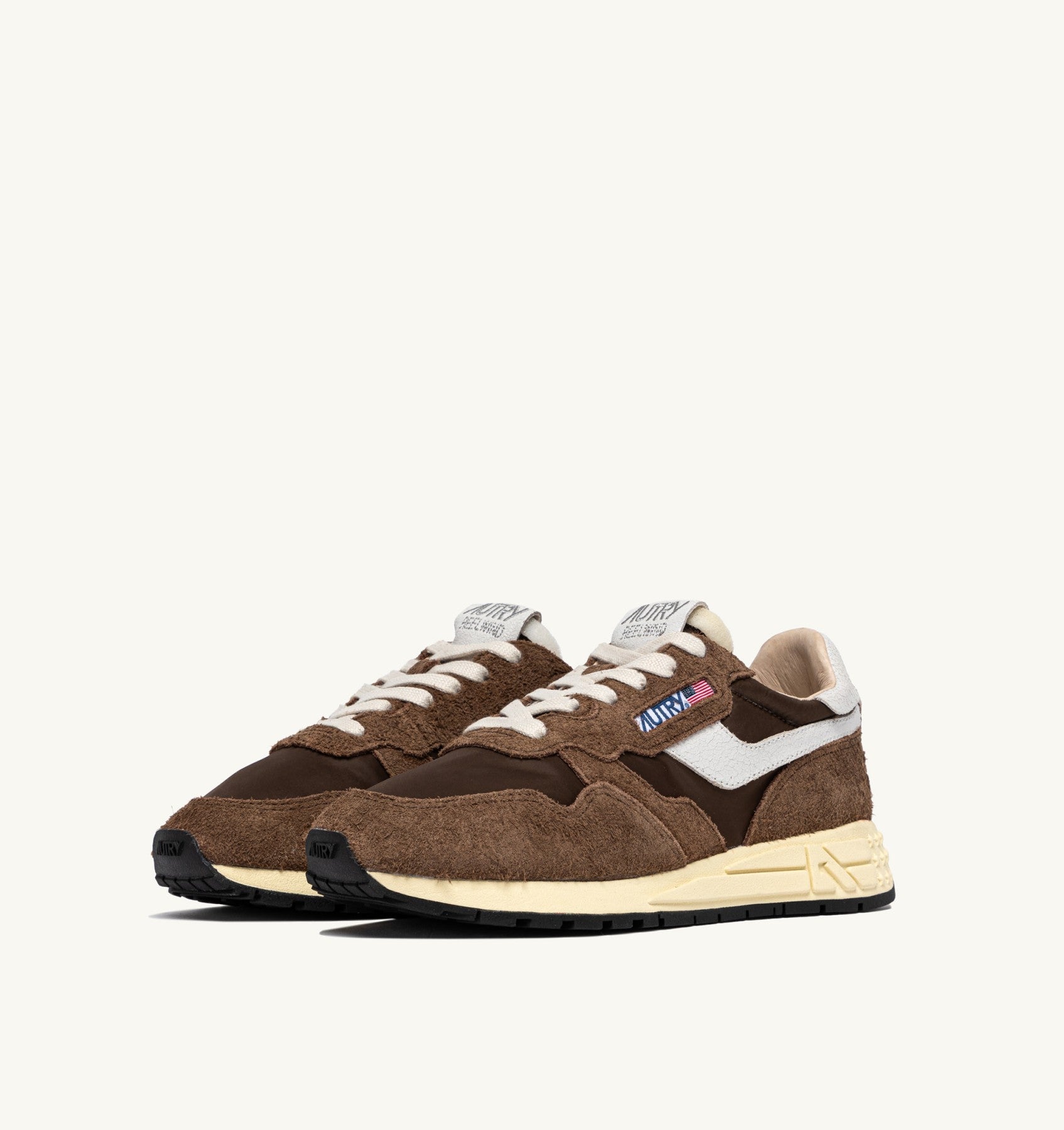 Autry Reelwind Low Sneakers in White and Tundra Nylon and Sude