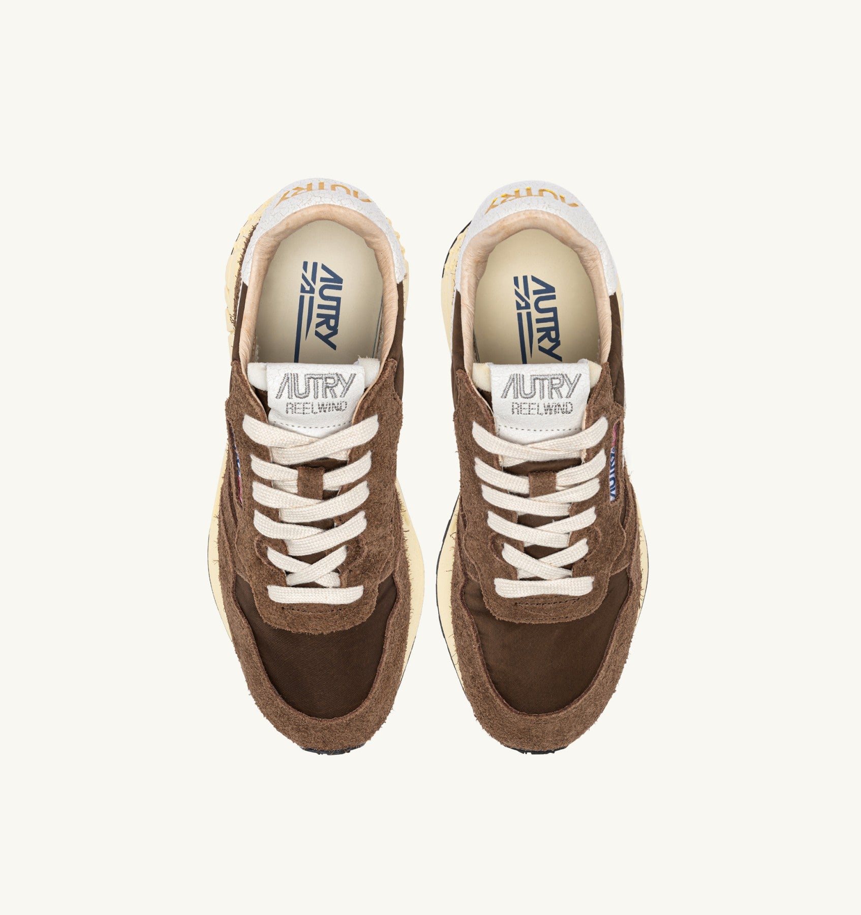 Autry Reelwind Low Sneakers in White and Tundra Nylon and Sude