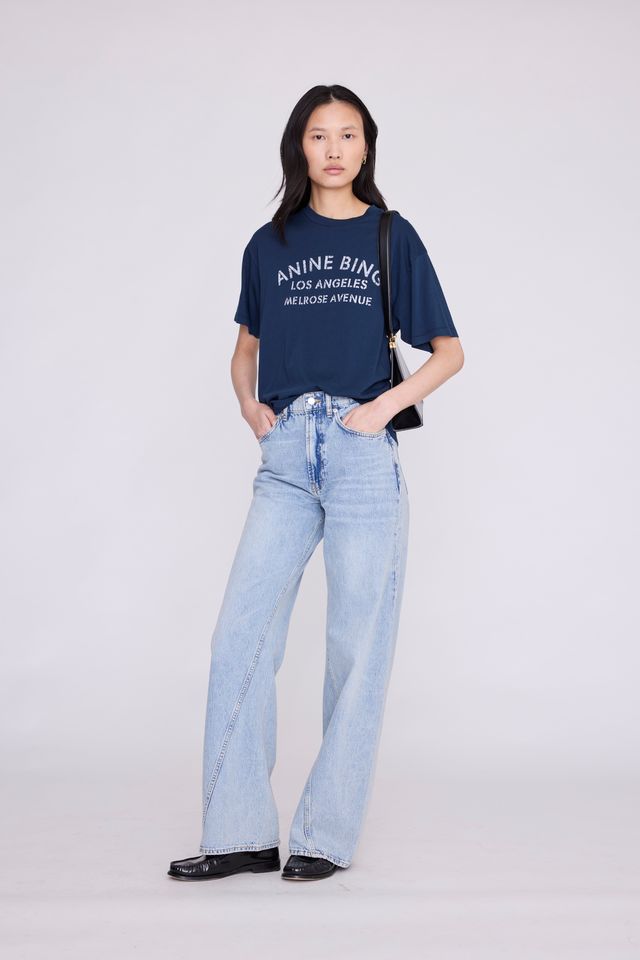 Anine Bing Click Cade Tee Melrose Stencil Navy