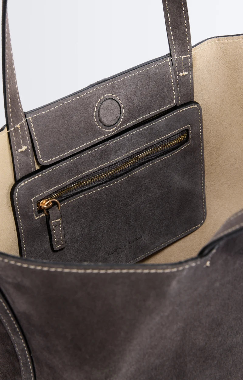 Vanessa Bruno Small Cabas Leather Daily Tote Pewter
