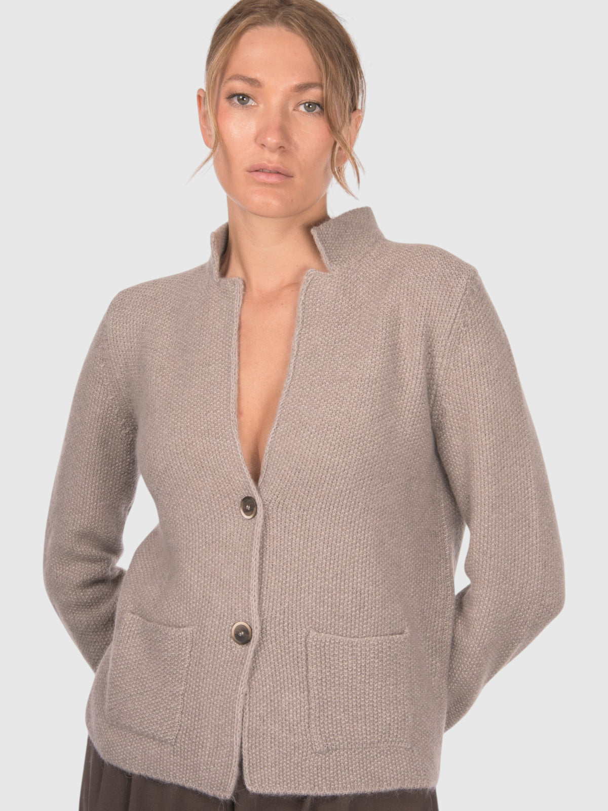 Gran Sasso Rice Stitch Knit Jacket Taupe