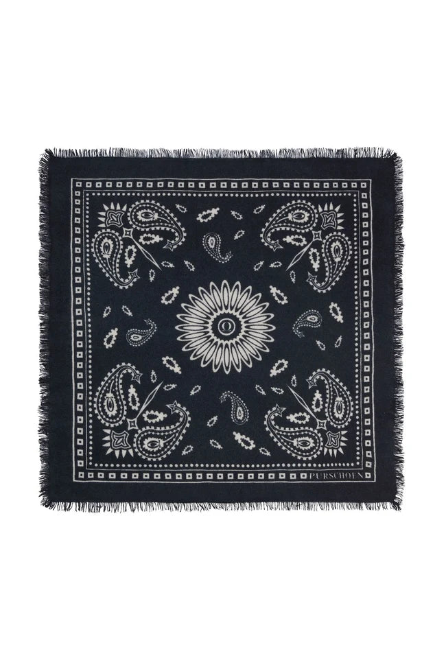 Purschon Bandana Maxi Scarf Paisley Bloom Black-Natural 92 x 92 cm