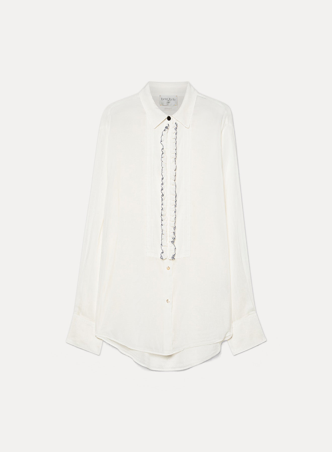 forte_forte cotton/silk voile smoking shirt with rouches diamond