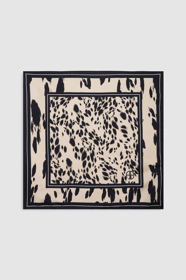 Anine Bing York Silk Scarf Leopard Pearl White