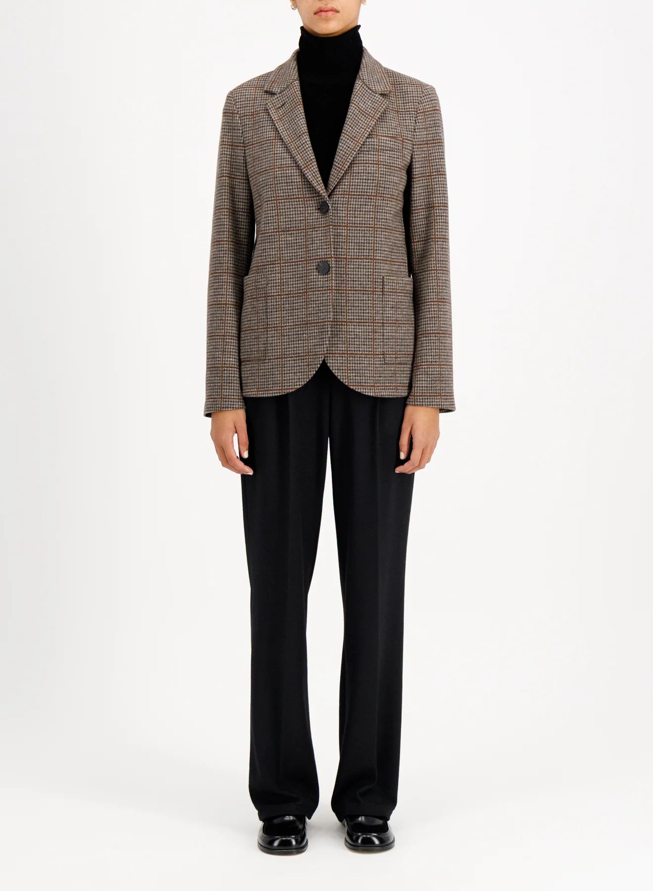 Harris Wharf Stand Up Collar Blazer Loro Piana Fabric Taupe & Rust