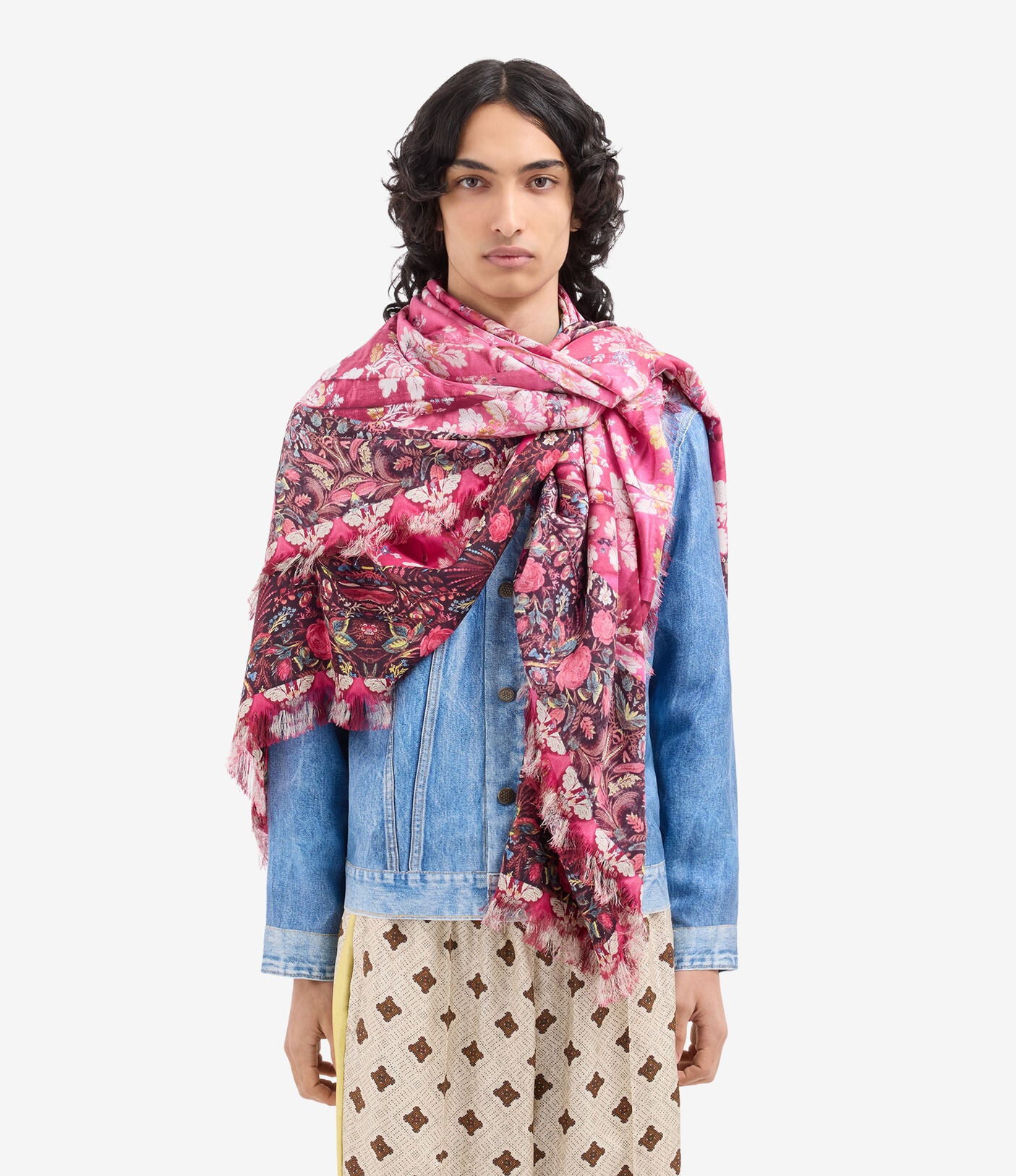 Pierre-Louis Mascia Shawl Silk Scarf Rosa Damasco