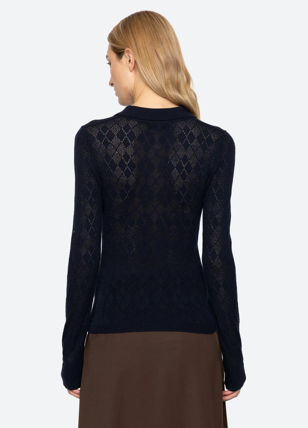 Sea New York Jane Argyle Polo Sweater Navy