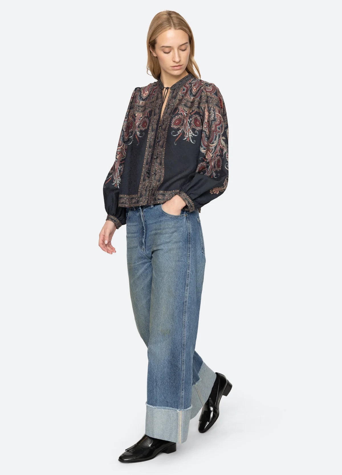 Sea New York Hyacinth Print Top Navy