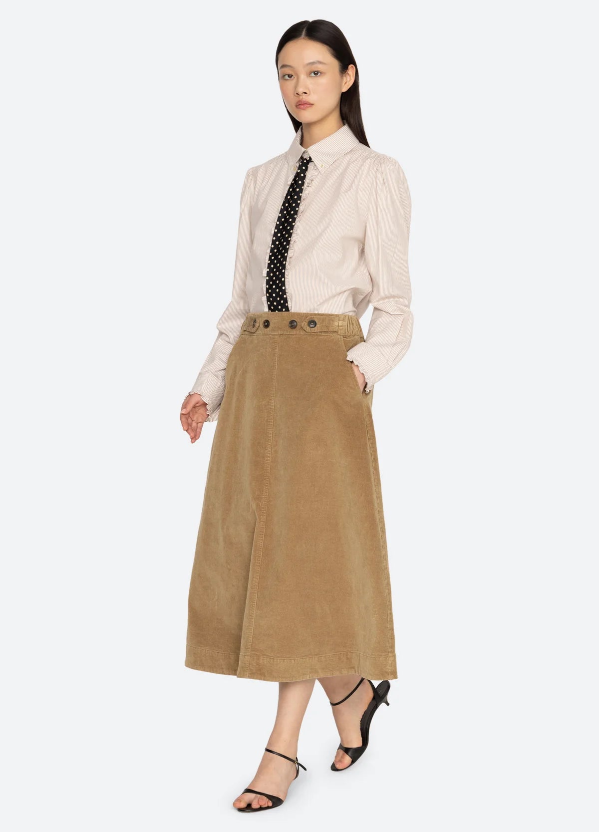 Sea New York Garret Corduroy Midi Skirt Khaki