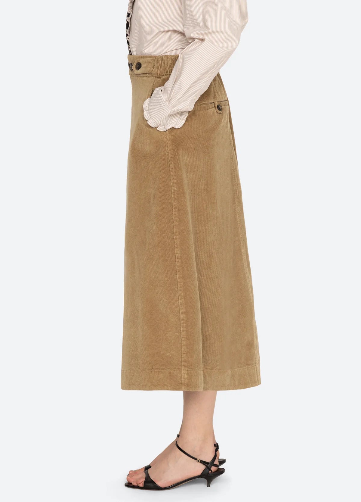 Sea New York Garret Corduroy Midi Skirt Khaki