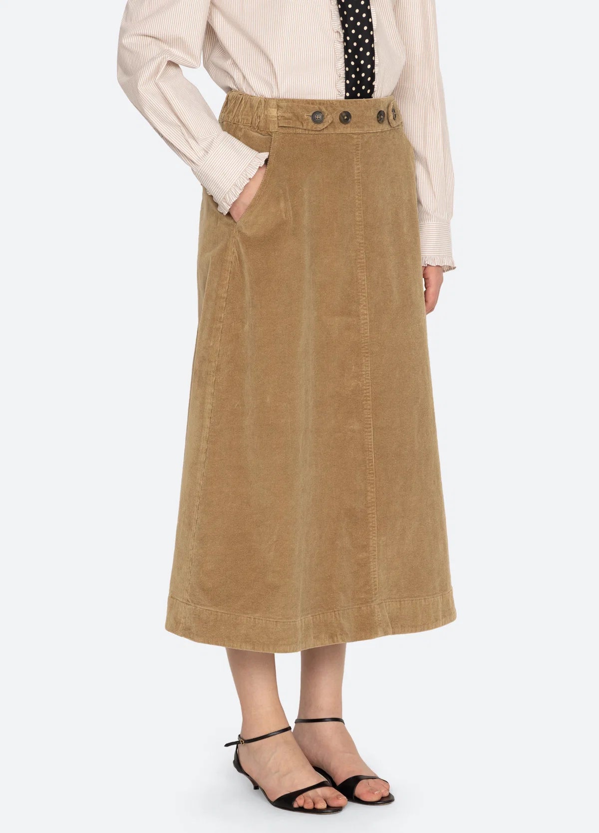 Sea New York Garret Corduroy Midi Skirt Khaki