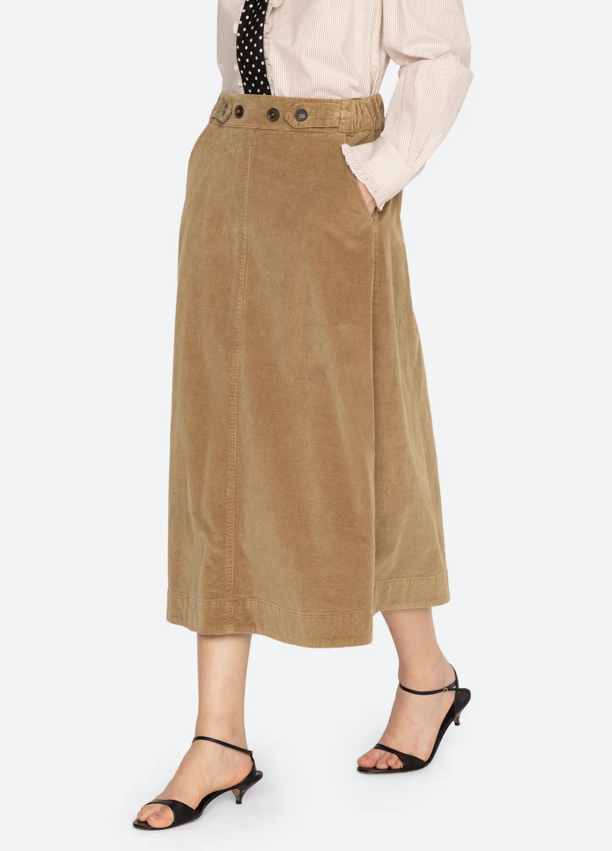 Sea New York Garret Corduroy Midi Skirt Khaki