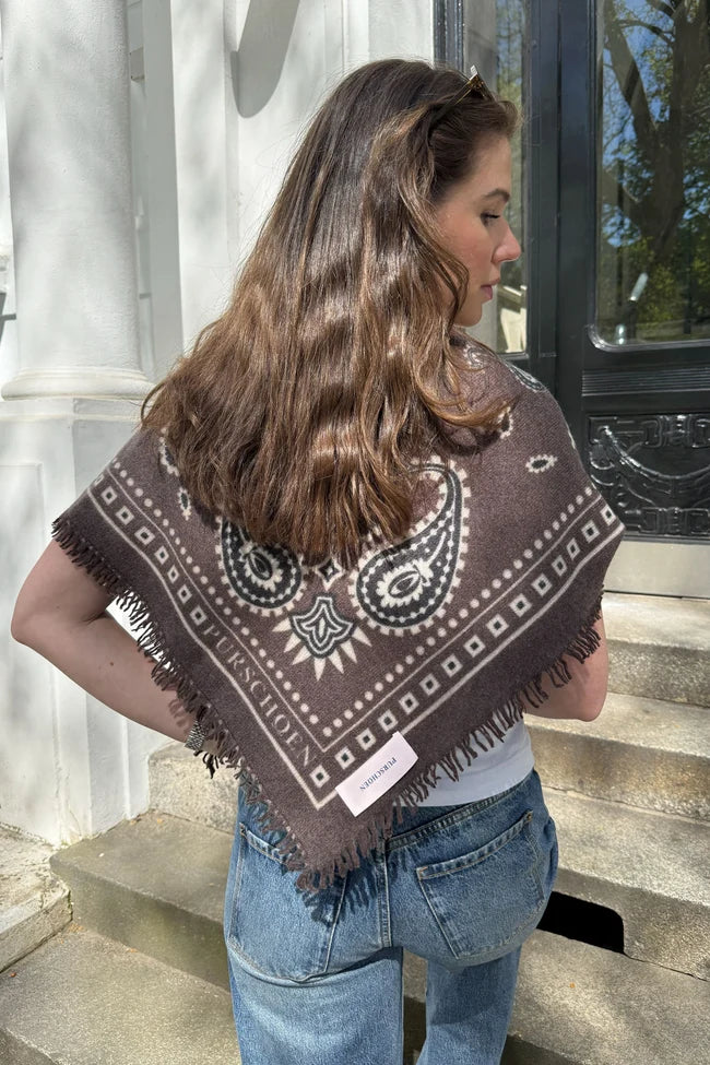 Purschoen Bandana Maxi Cashmere Scarf  Paisley Bloom Testa Moro Natural 92 x 92 cm