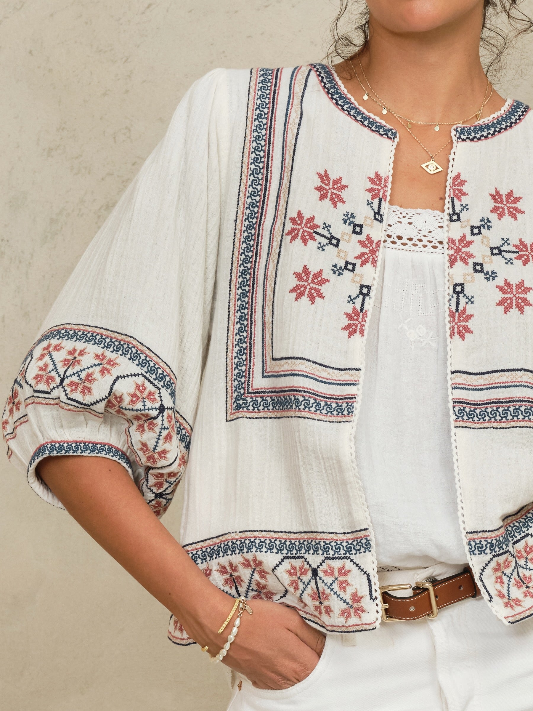 M.A.B.E Calista Emb Jacket Ecru/Multi