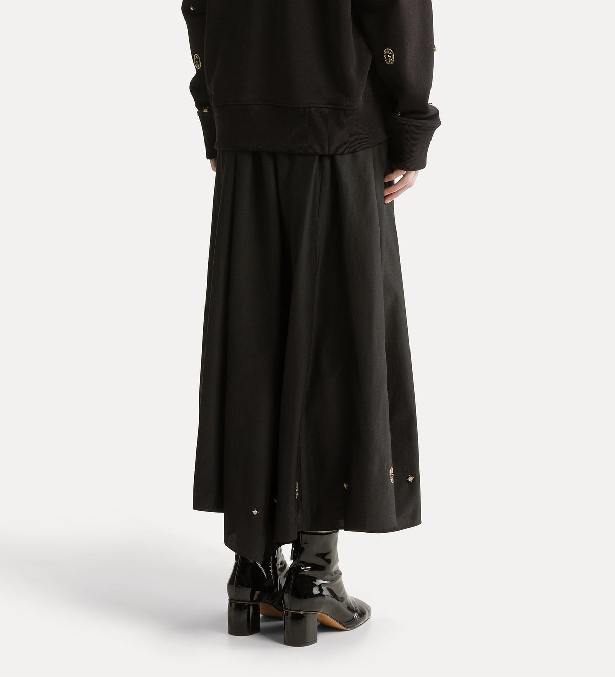 forte_forte full twill skirt with “le club” embroidery nero