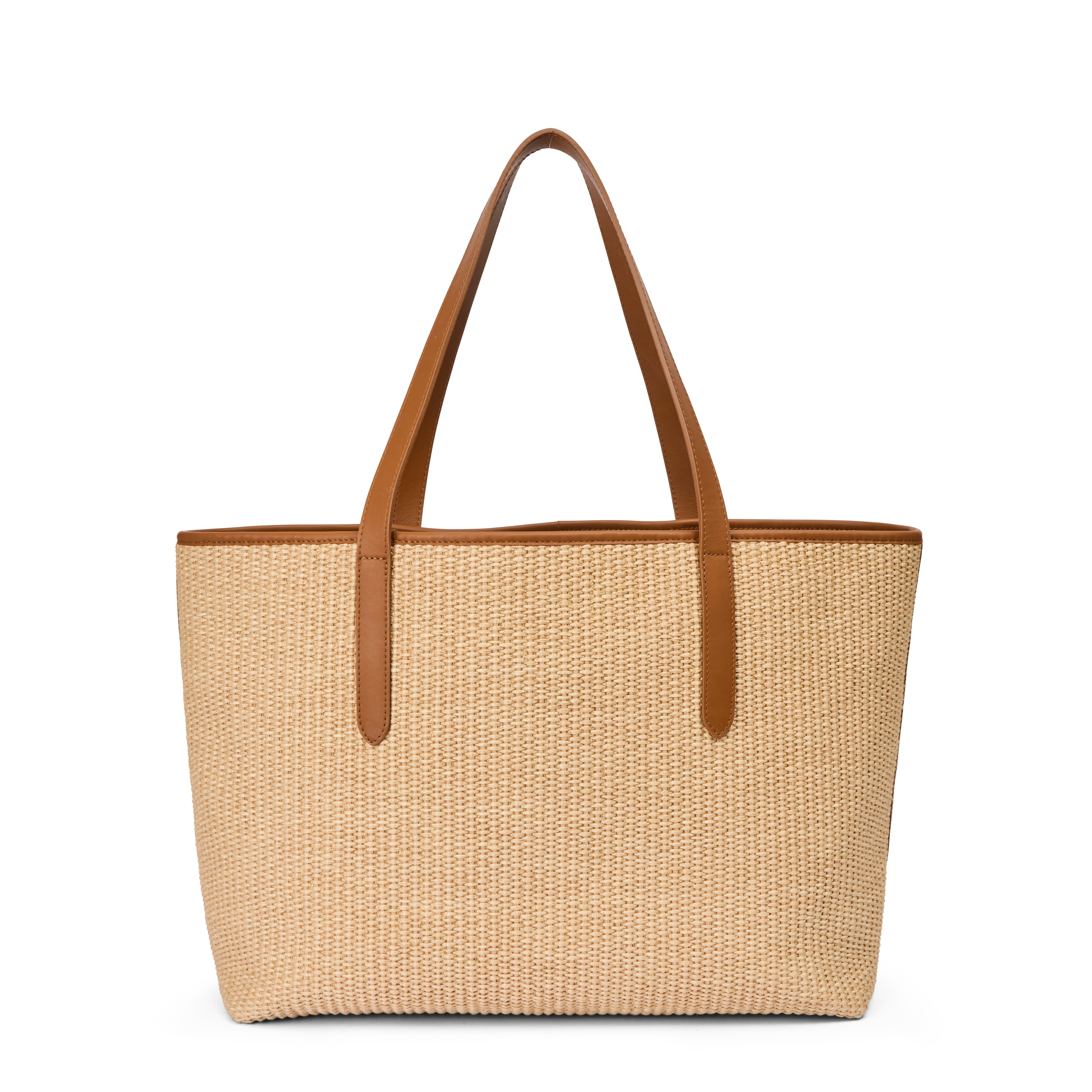 Infinito Karin tote natural raffia x cognac leather