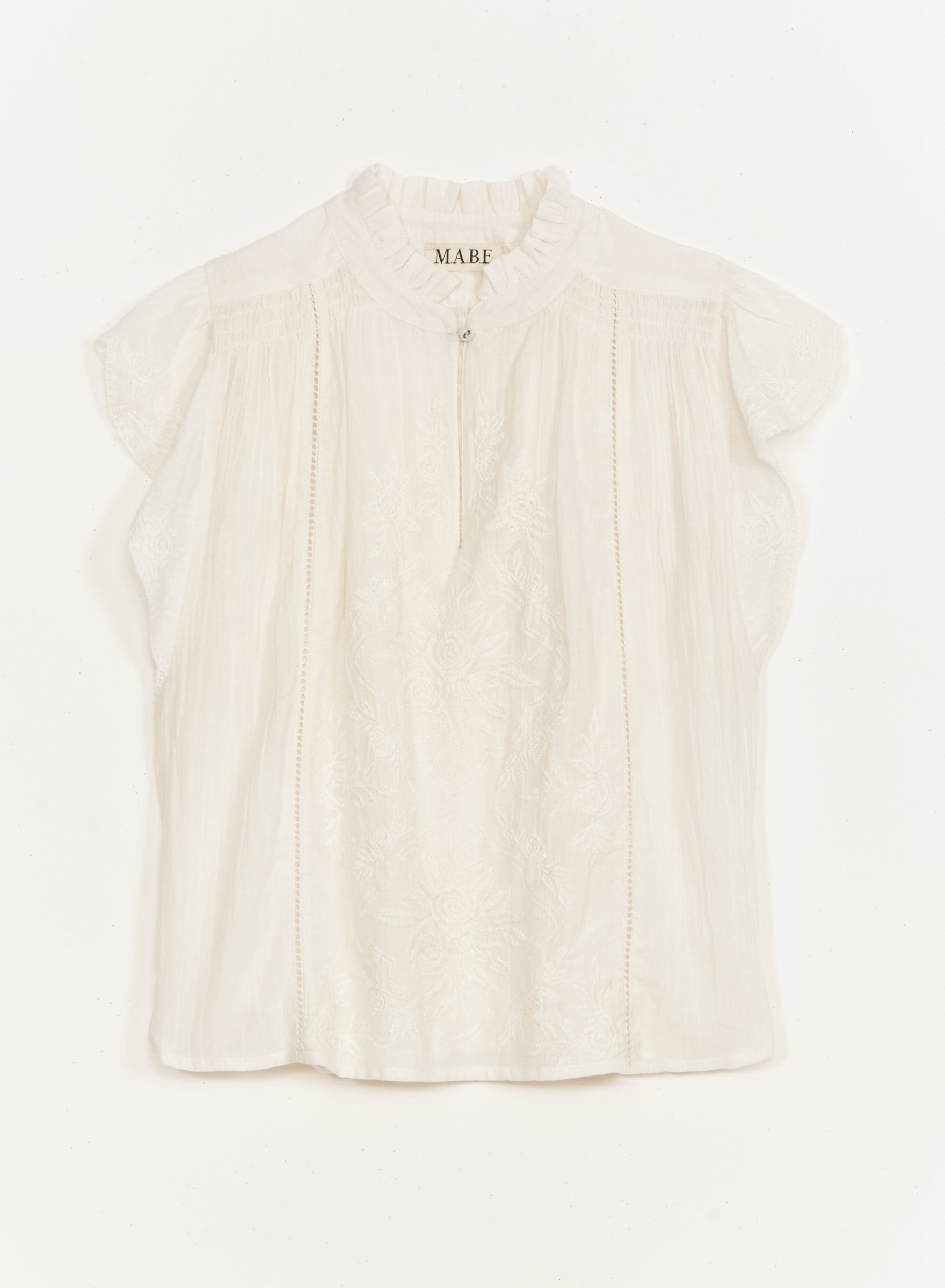 M.A.B.E LILIA Emb S/S Top Ecru