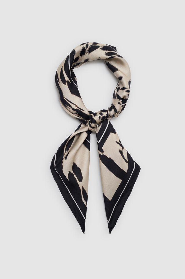 Anine Bing York Silk Scarf Leopard Pearl White