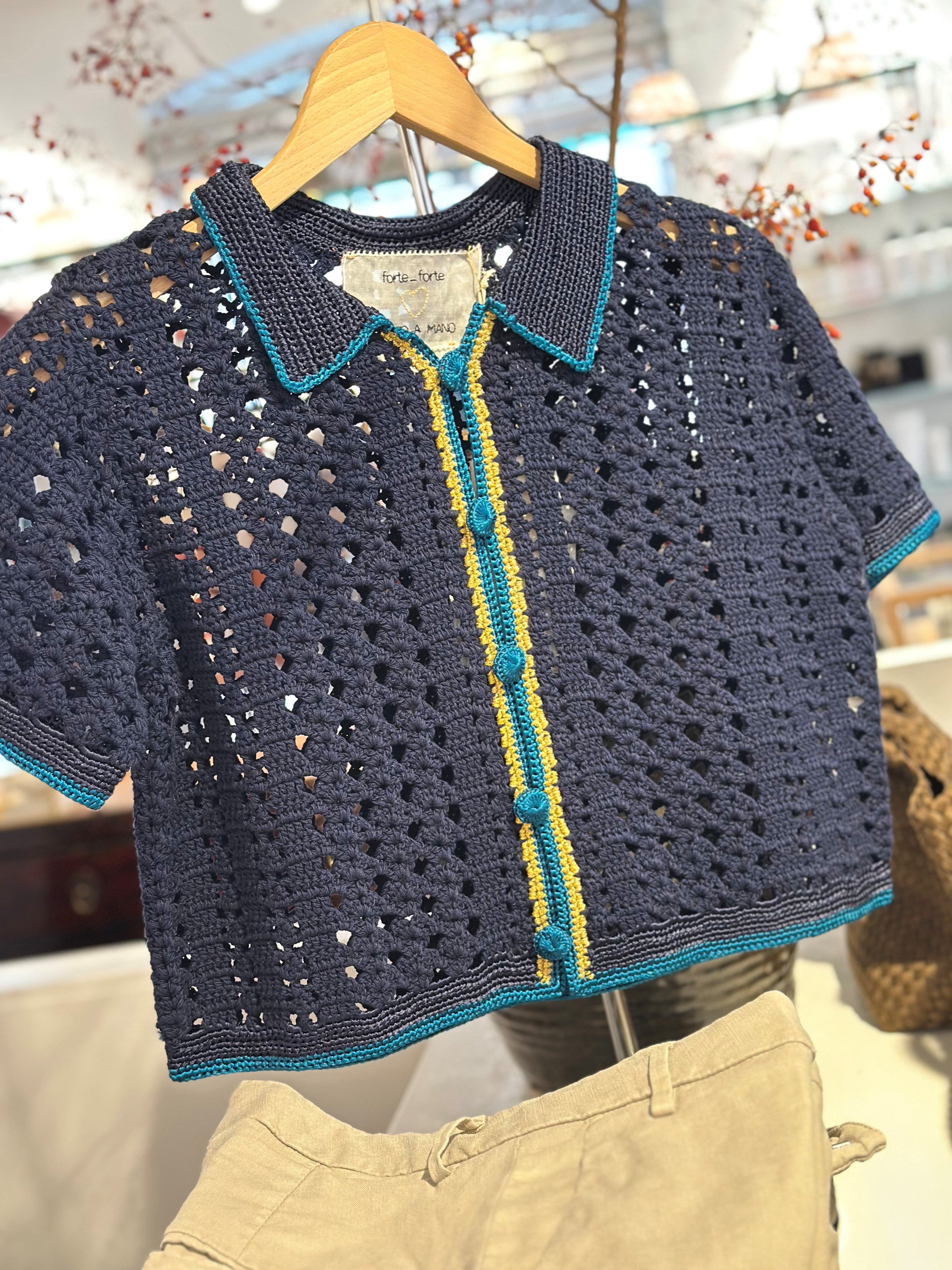forte forte cable lux handmade crochet polo shirt plume