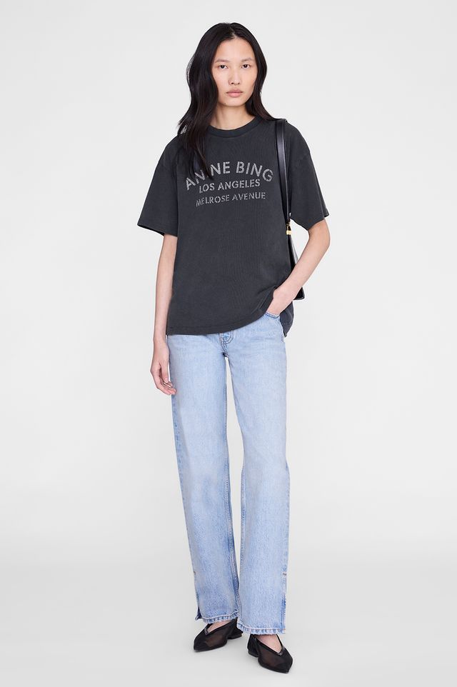 Anine Bing Cade Tee Melrose Stencil Vintage Black