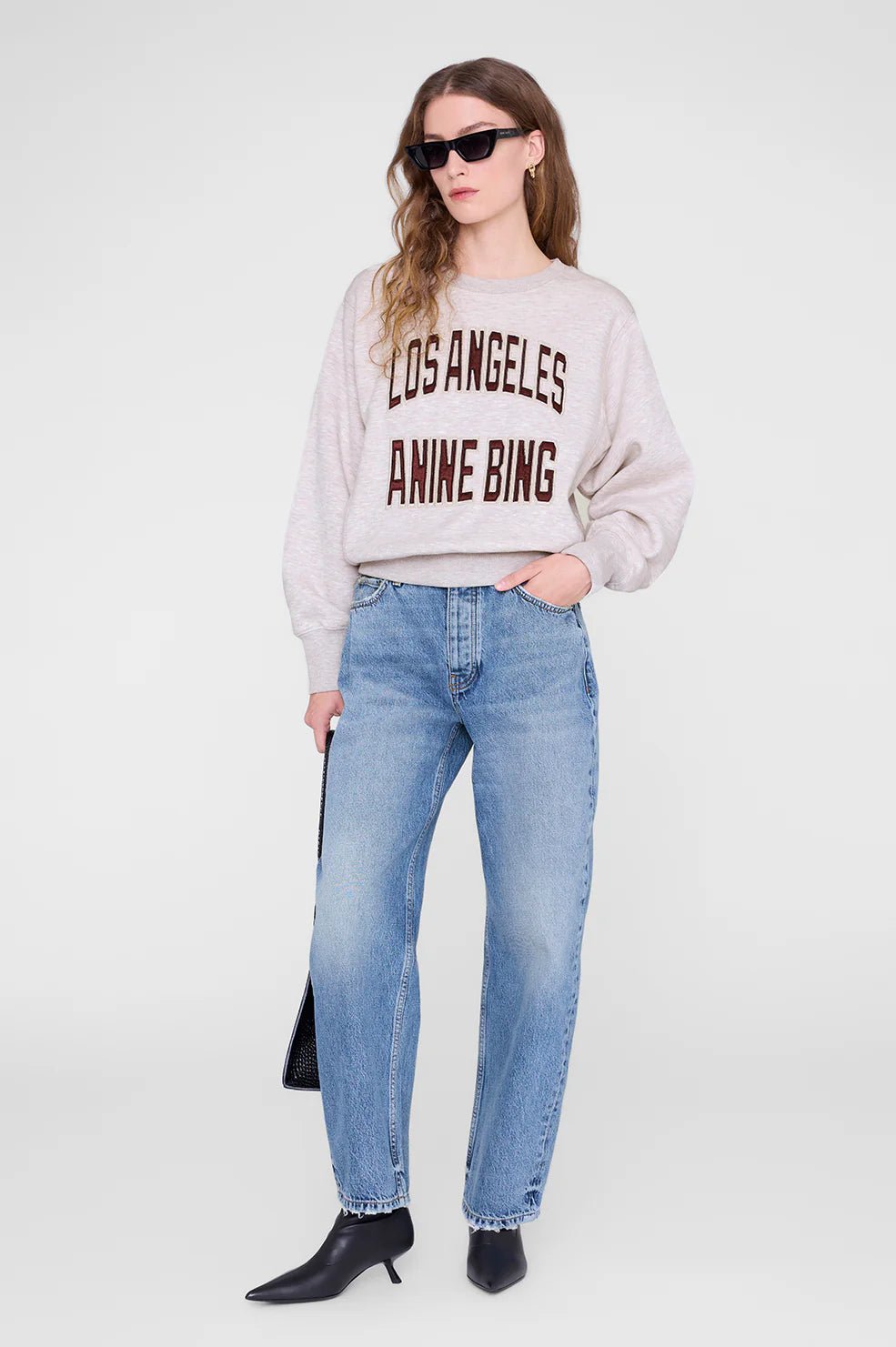 Anine Bing Harry Shrunken Sweatshirt LA Oatmeal Melange - Den Lille Ida - Anine Bing