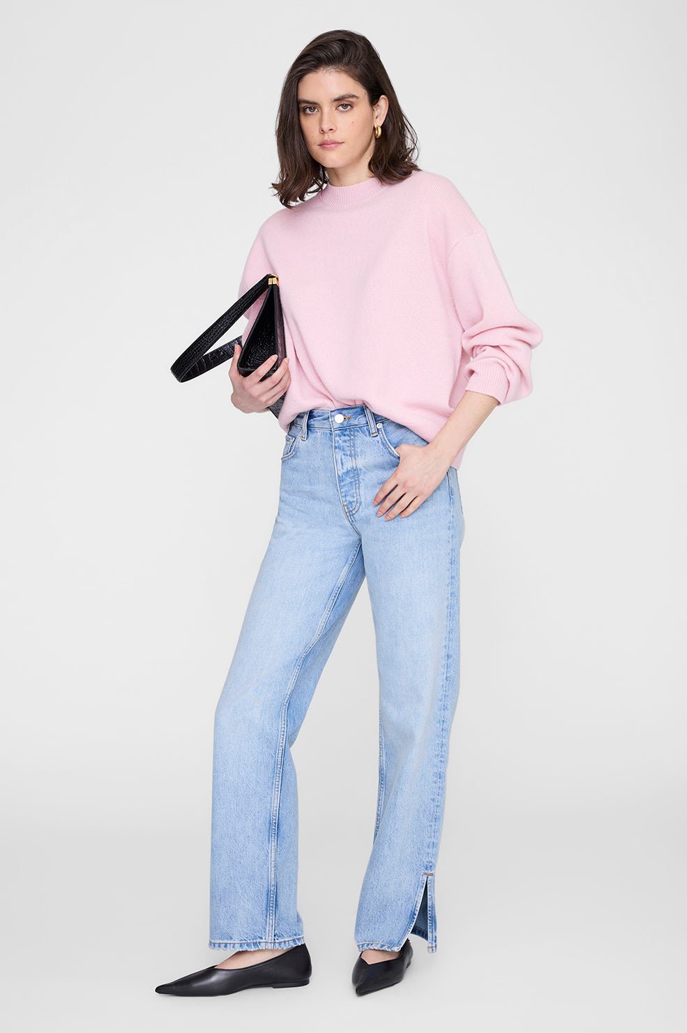 Anine Bing Lee Crew Neck Cashmere Sweater Powder Pink - Den Lille Ida - Anine Bing