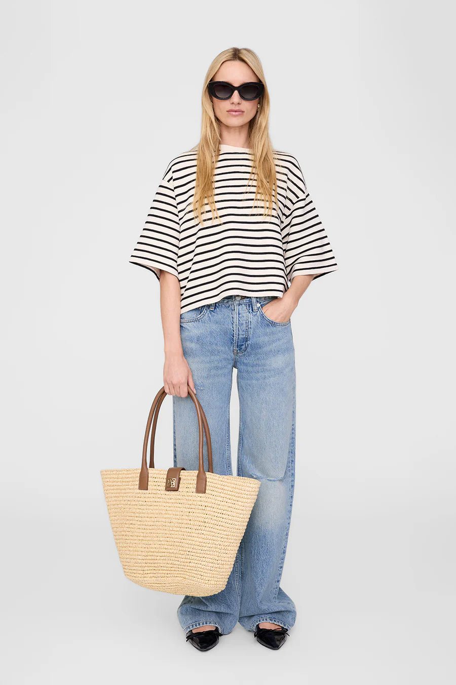 Anine Bing Myers Cropped Tee Black Stripe - Den Lille Ida - Anine Bing