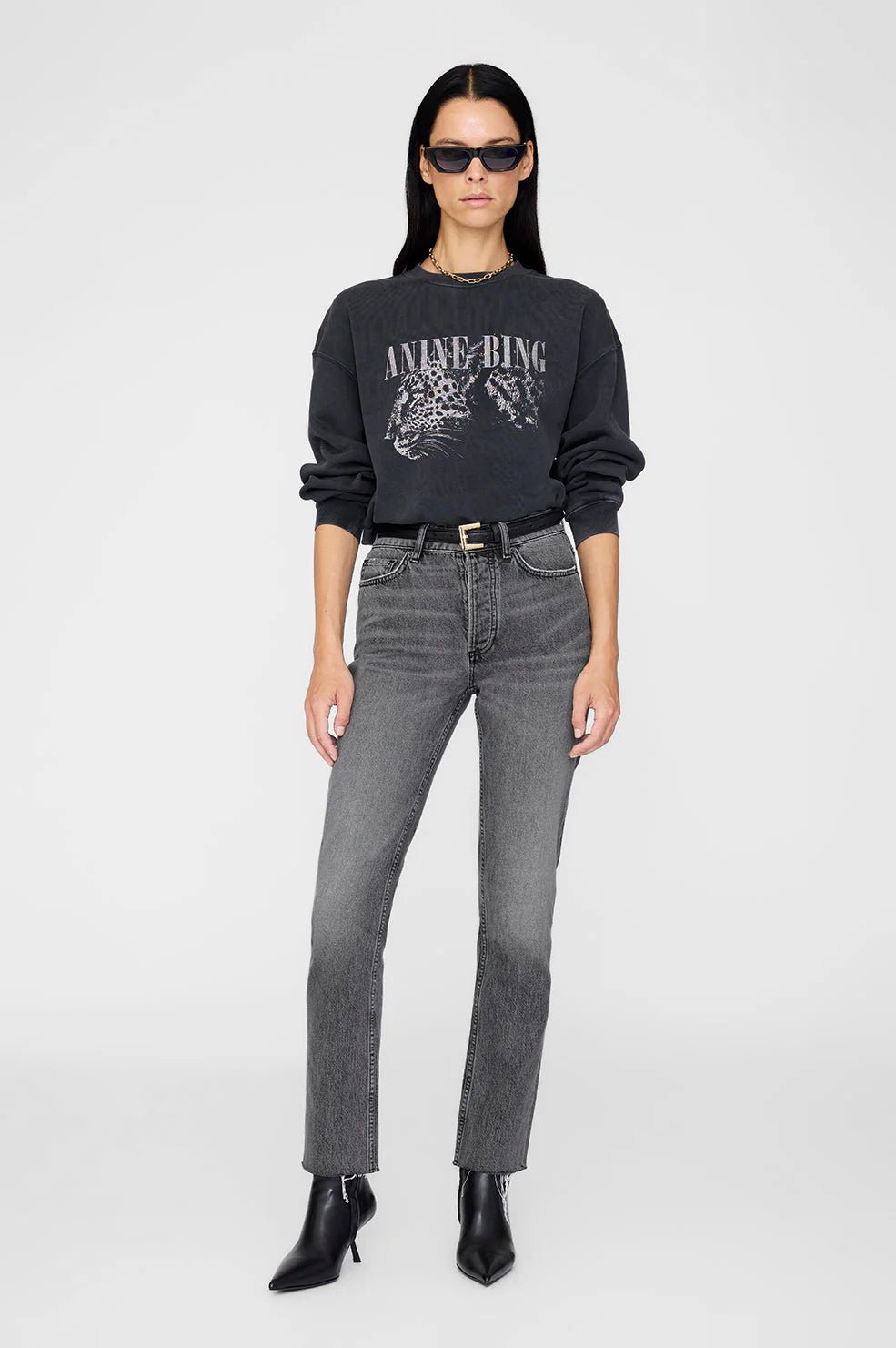 Anine Bing Spencer Sweatshirt Leopard Washed Black - Den Lille Ida - Anine Bing
