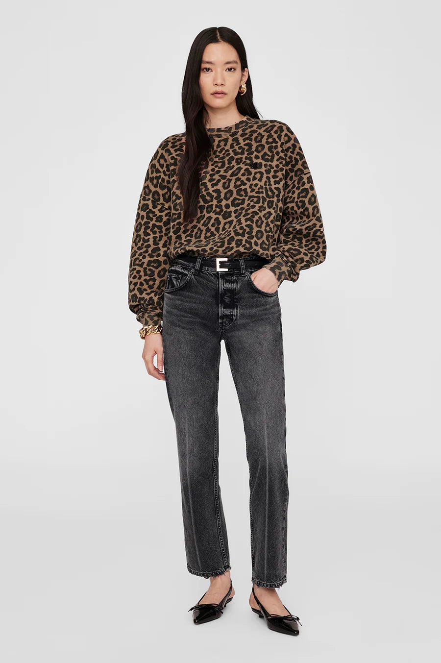 Anine Bing Miles Sweatshirt Black and Brown Leopard - Den Lille Ida - Anine Bing