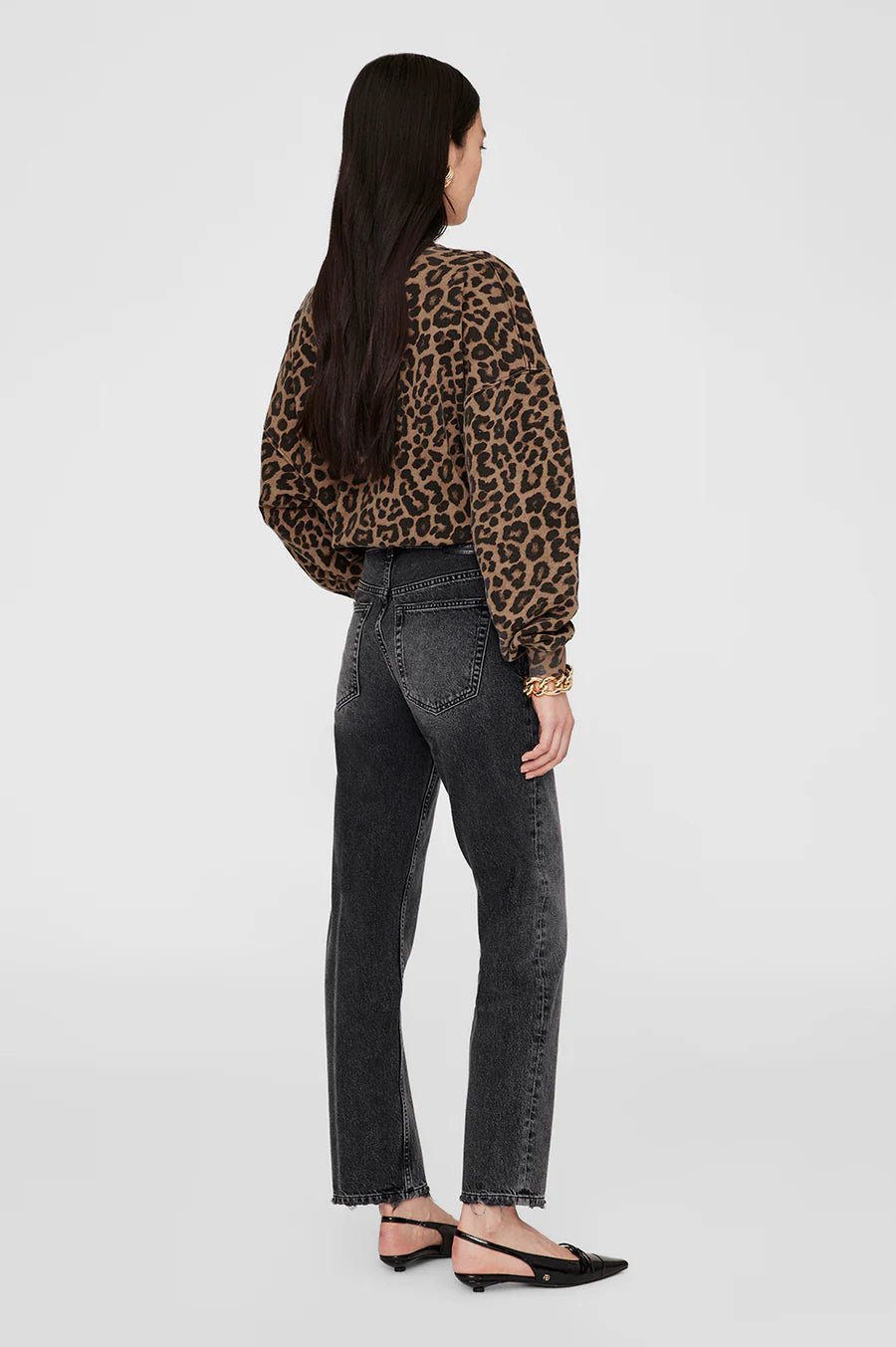 Anine Bing Miles Sweatshirt Black and Brown Leopard - Den Lille Ida - Anine Bing